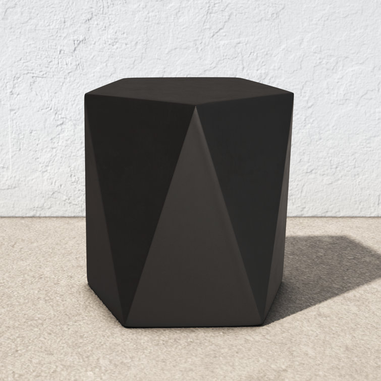 Elyas Matte Black Stone Pentagonal Outdoor Side Table