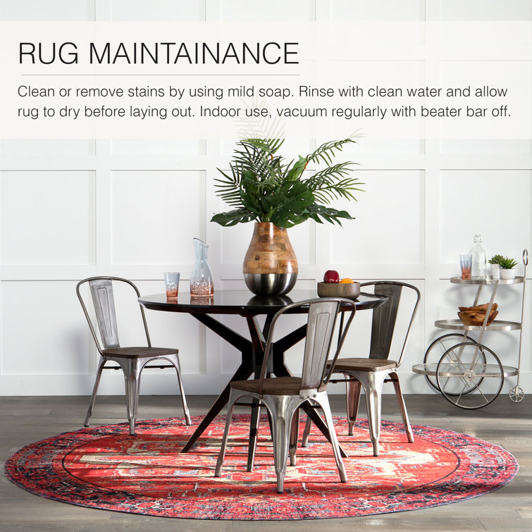 Red and Beige Stain-Resistant Synthetic Rectangular Rug