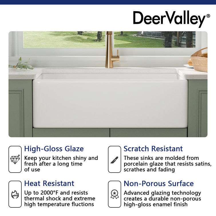 White Fireclay Single Bowl Farmhouse Kitchen Sink
