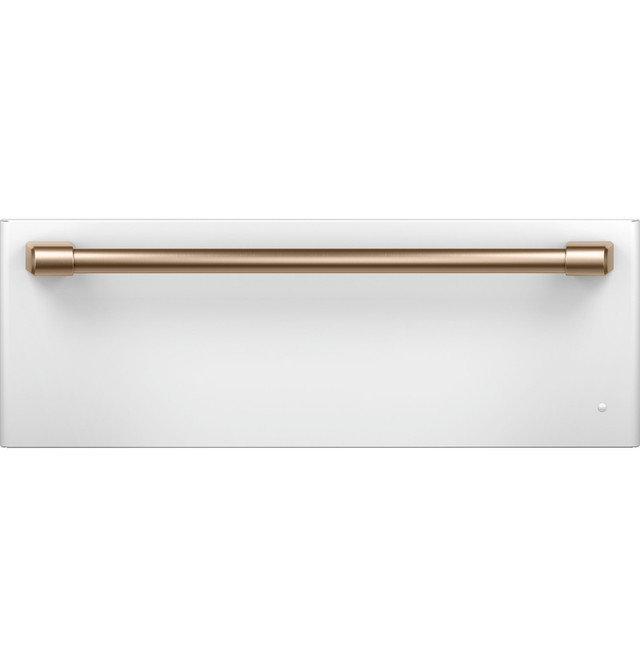 Matte White 30'' Electric Warming Drawer with Brass Handle