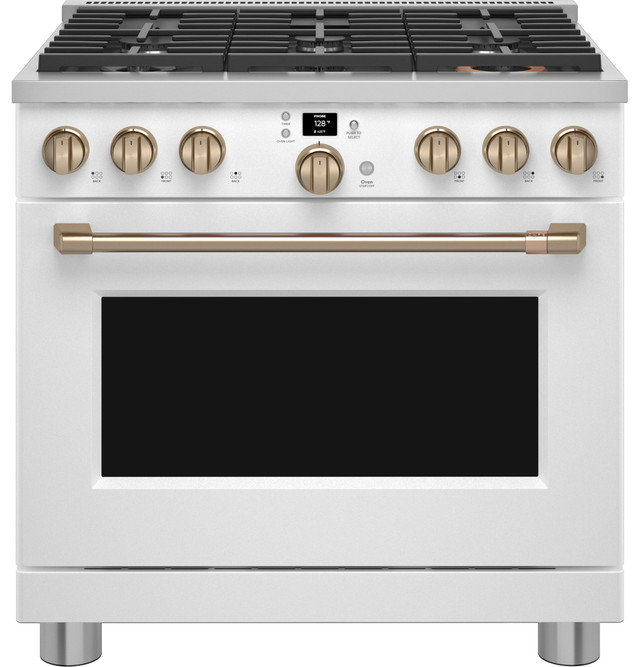 36" Matte White Smart Gas Range with Convection Oven and Griddle