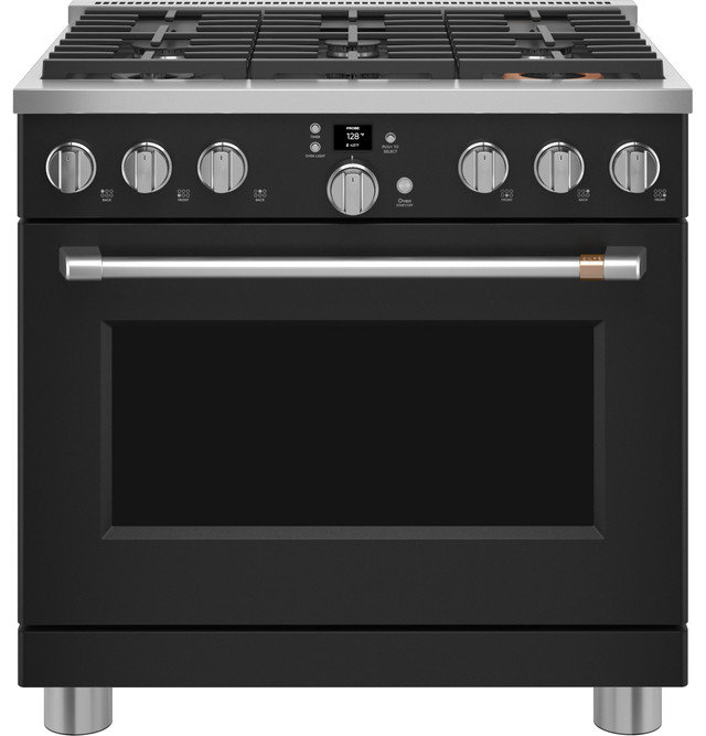 36" Matte Black Smart Convection Gas Range with Griddle