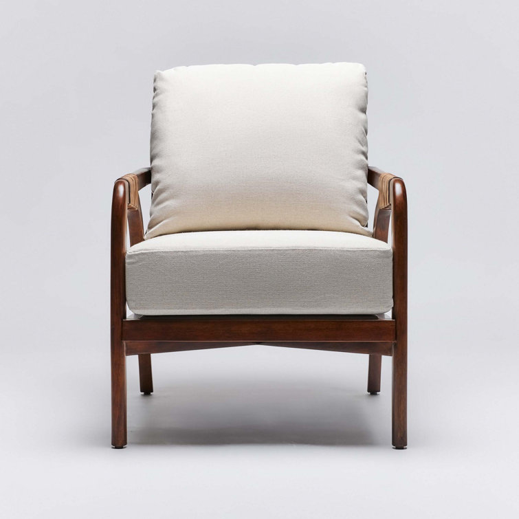 Chestnut Brown Mahogany and Off-White Linen Accent Chair