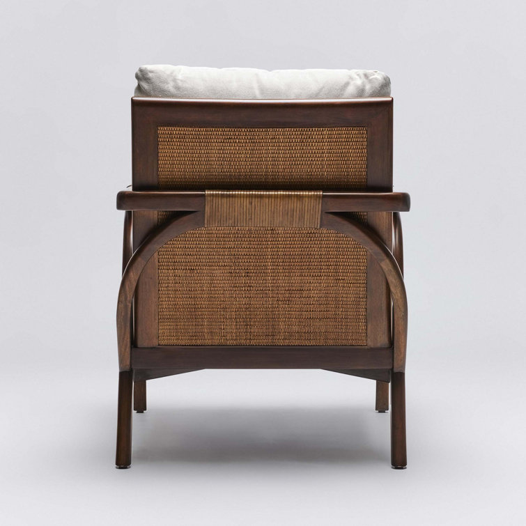 Chestnut Brown Mahogany and Off-White Linen Accent Chair