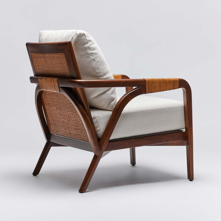 Chestnut Brown Mahogany and Off-White Linen Accent Chair
