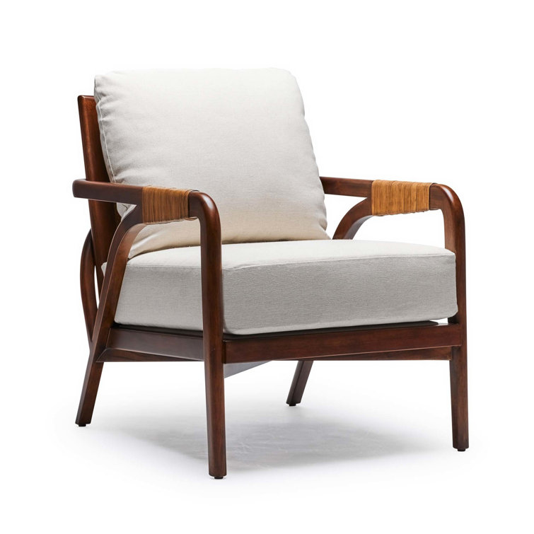 Chestnut Brown Mahogany and Off-White Linen Accent Chair
