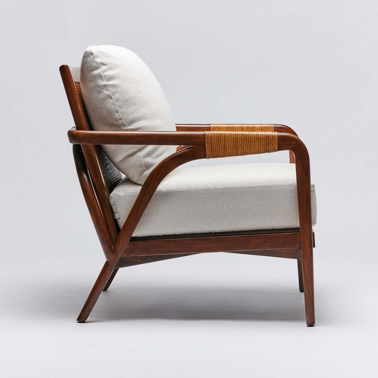 Chestnut Brown Mahogany and Off-White Linen Accent Chair