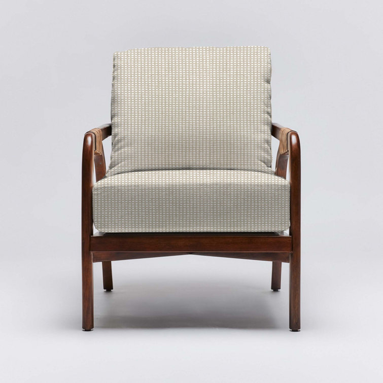 Chestnut Brown Mahogany and Off-White Linen Accent Chair
