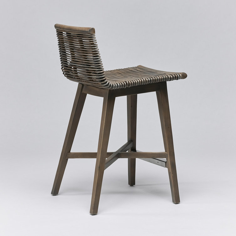 Narragansett Gray Mahogany and Rattan Counter Stool