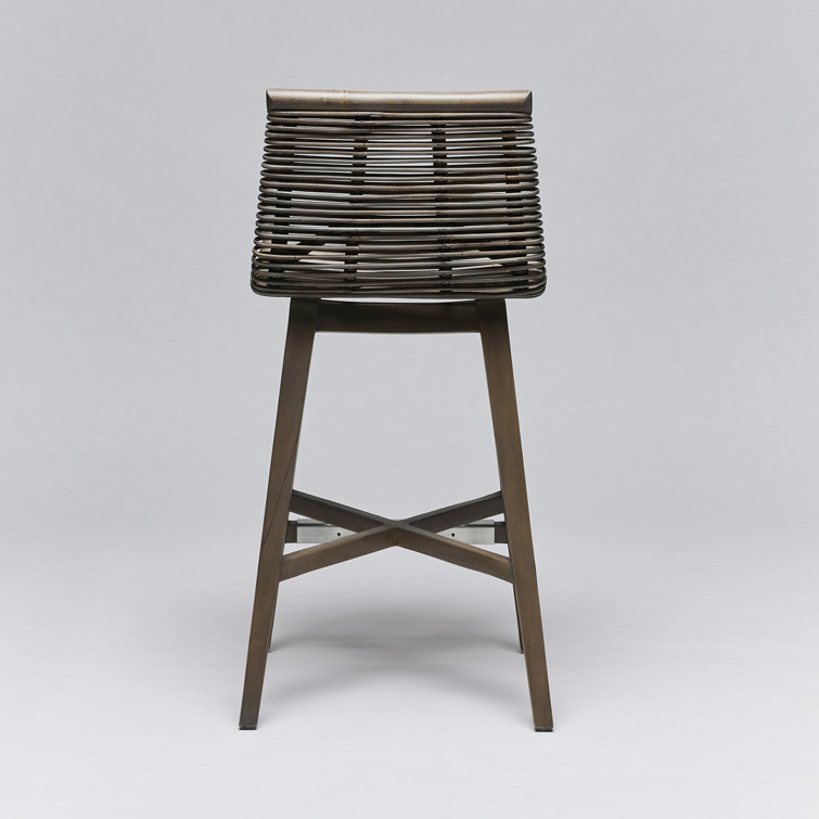 Narragansett Gray Mahogany and Rattan Counter Stool