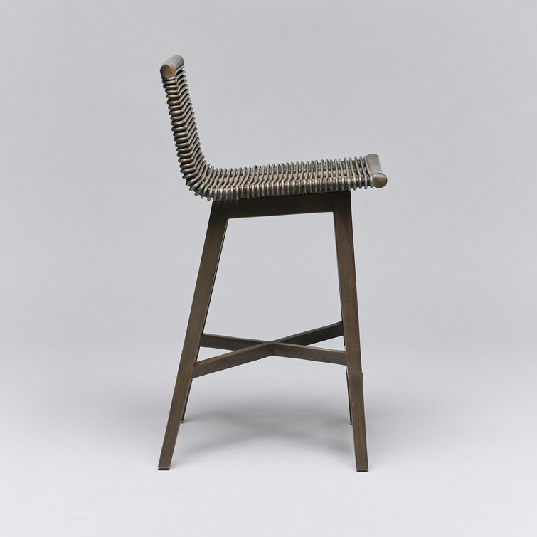 Narragansett Gray Mahogany and Rattan Counter Stool