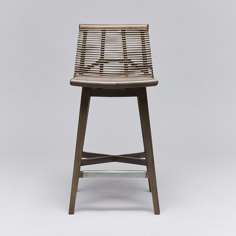 Narragansett Gray Mahogany and Rattan Counter Stool