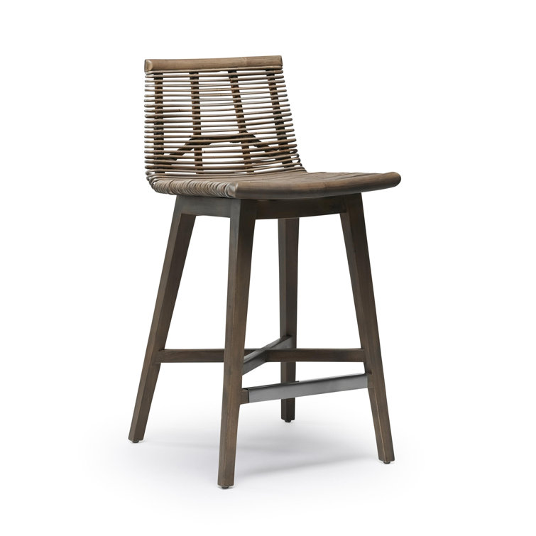 Narragansett Gray Mahogany and Rattan Counter Stool