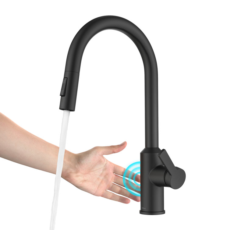 Matte Black Brass Touchless Pull-Down Kitchen Faucet with Spray