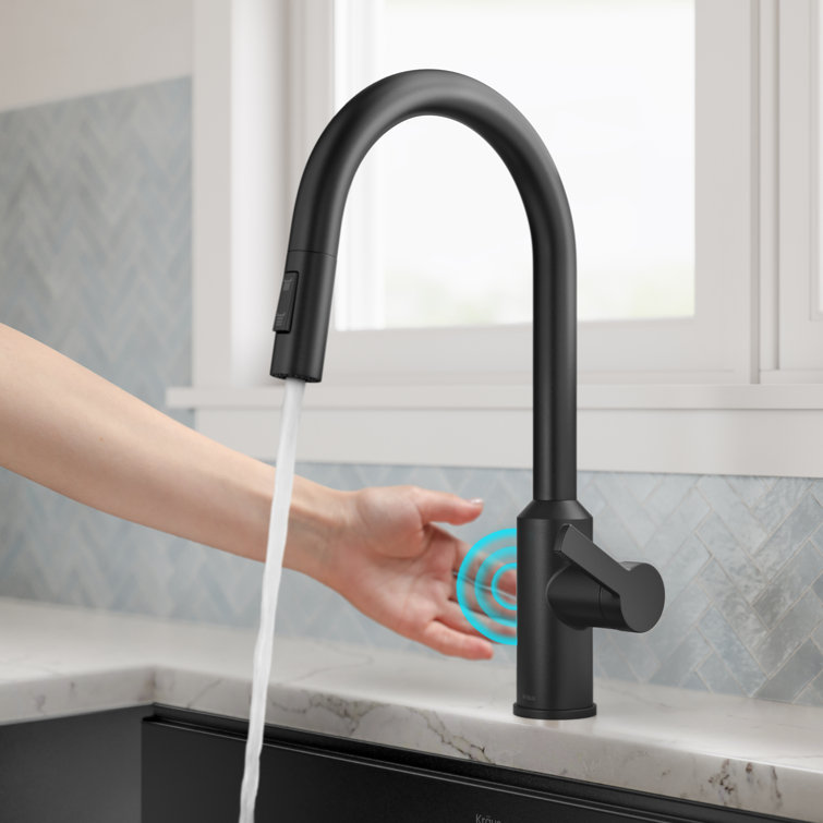 Matte Black Brass Touchless Pull-Down Kitchen Faucet with Spray