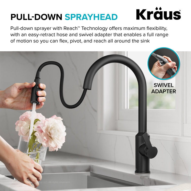 Matte Black Brass Touchless Pull-Down Kitchen Faucet with Spray