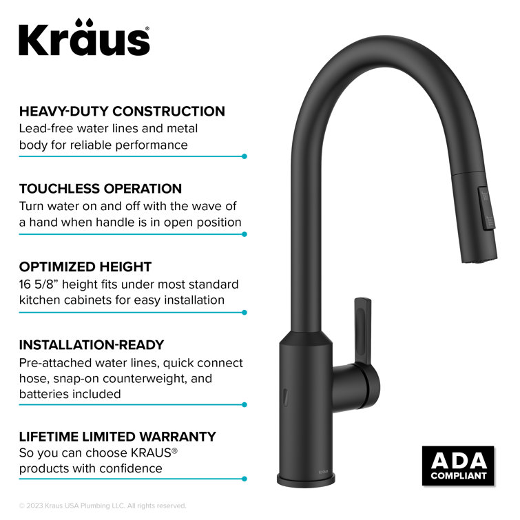 Matte Black Brass Touchless Pull-Down Kitchen Faucet with Spray