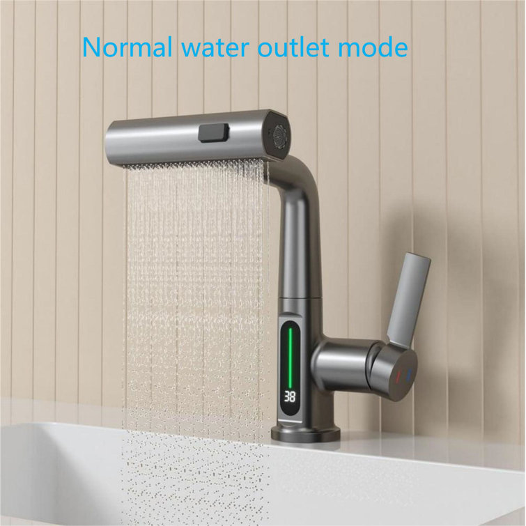 Gray Single Handle Pull-Out Sprayer Bathroom Faucet with LED Display