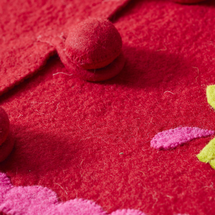 Hand Felted Red and Pink Wool Christmas Tree Skirt - 60"