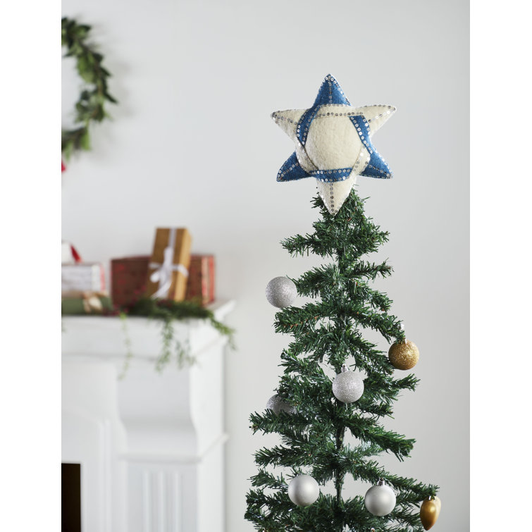 Handmade Blue and White Wool Star of David Tree Topper