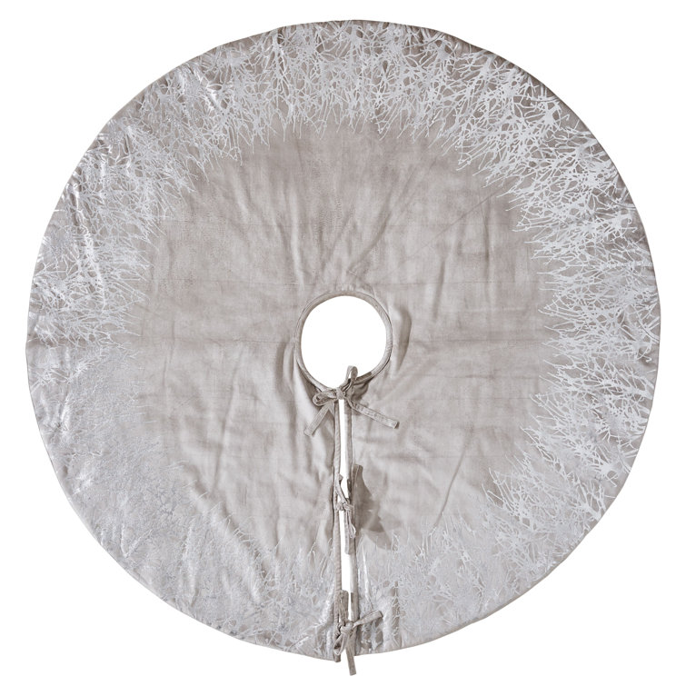 Handmade Silver Gray Velvet Christmas Tree Skirt with Foil Border