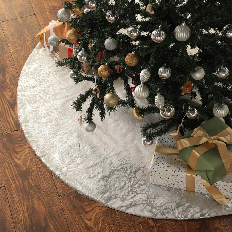 Handmade Silver Gray Velvet Christmas Tree Skirt with Foil Border