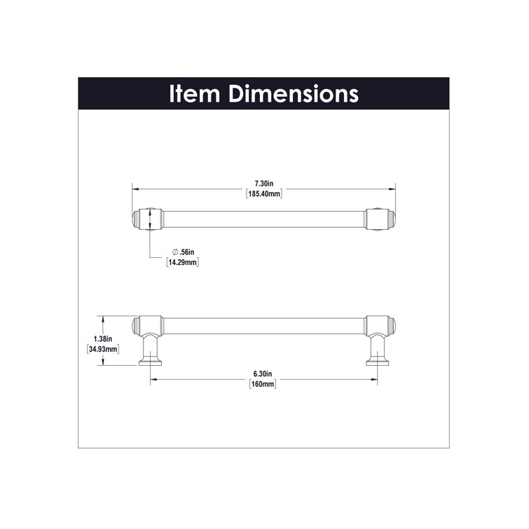 Matte Black Modern Kitchen Cabinet Handles, 6-5/16"