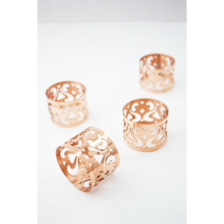 Handmade Copper Vintage Inspired Intricate Napkin Rings Set of 4