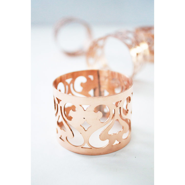 Handmade Copper Vintage Inspired Intricate Napkin Rings Set of 4