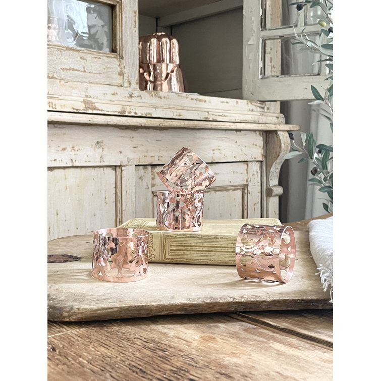 Handmade Copper Vintage Inspired Intricate Napkin Rings Set of 4