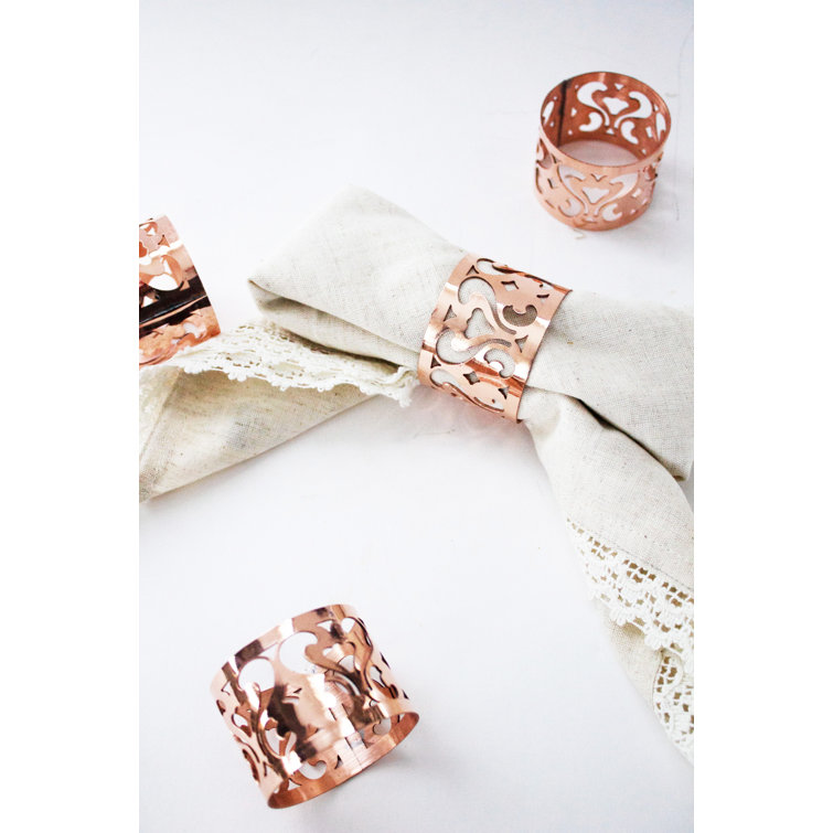 Handmade Copper Vintage Inspired Intricate Napkin Rings Set of 4