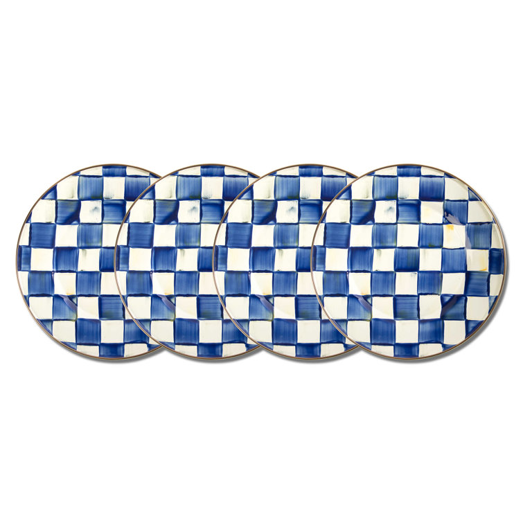 Hand-Painted Blue and White Round Enamel Chargers Set