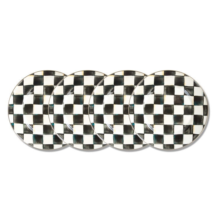 Handcrafted Black and White Checkered Enamel Dinner Plates Set