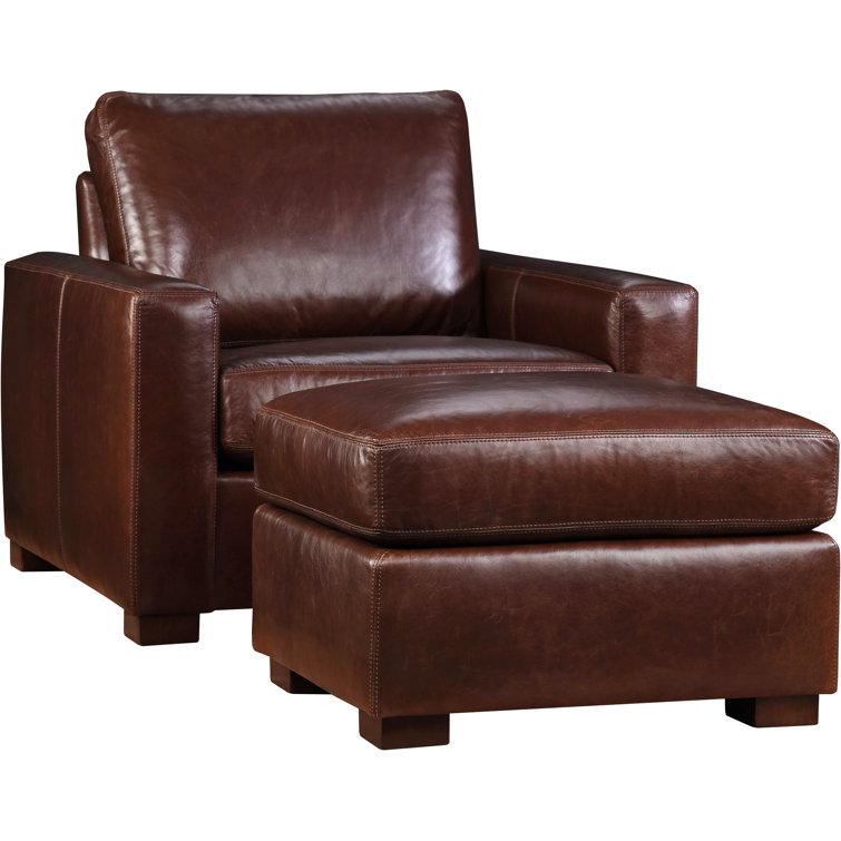 Savoy Tobacco Brown Genuine Leather Ottoman