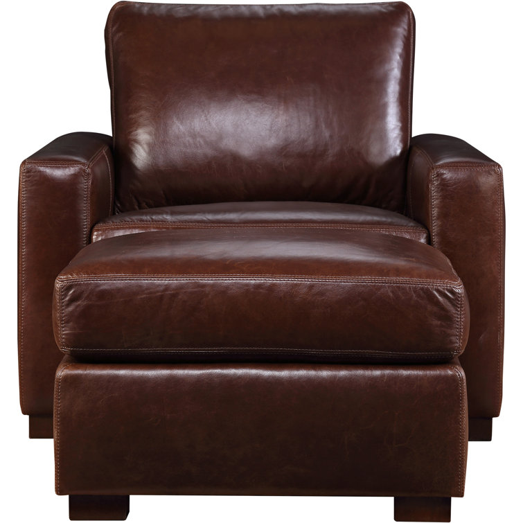 Savoy Tobacco Brown Genuine Leather Ottoman