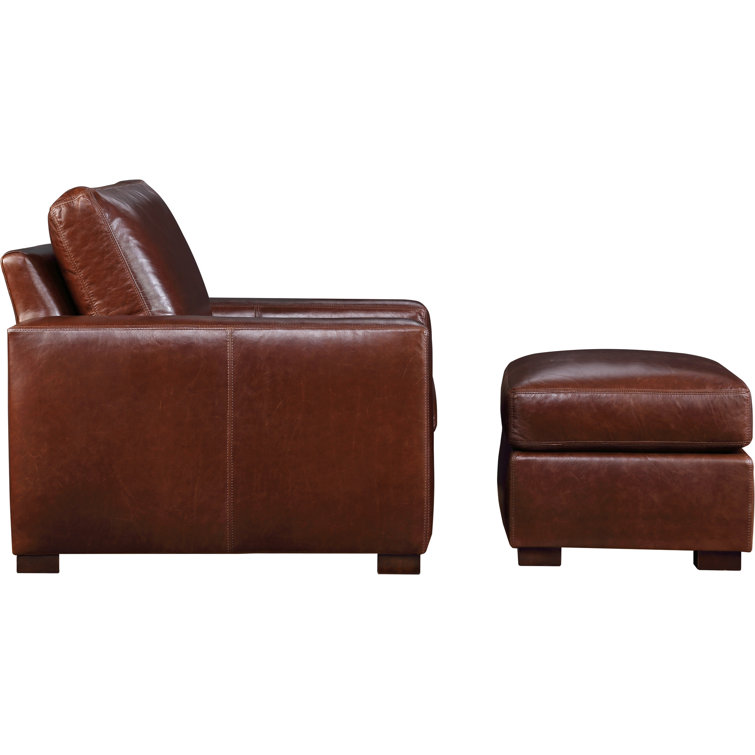 Savoy Tobacco Brown Genuine Leather Ottoman