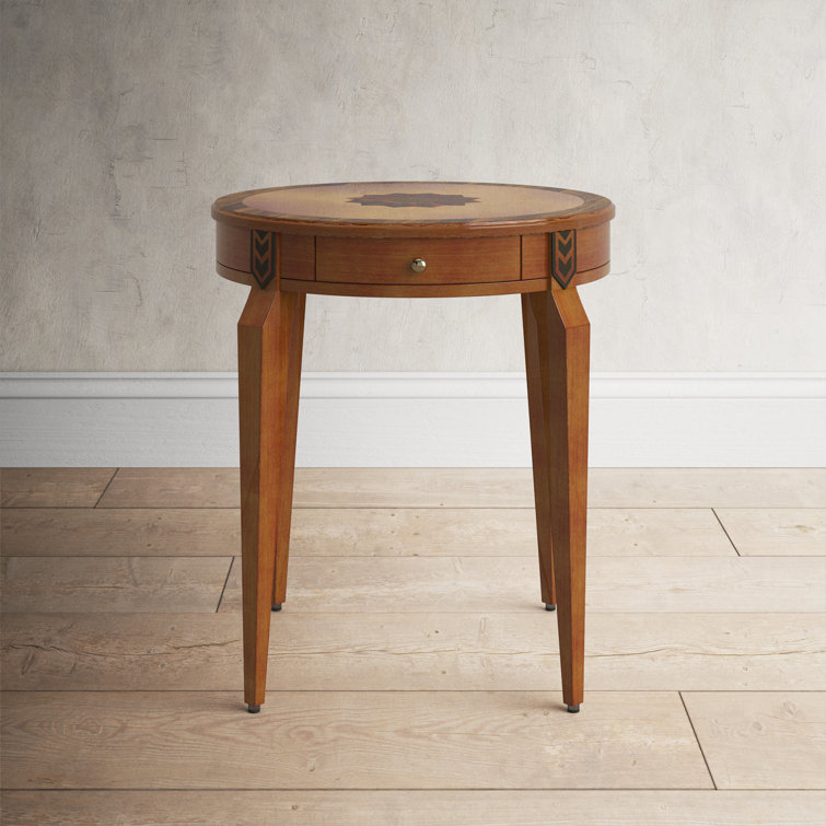 Amberwood Olive Ash Burl Round Solid Wood End Table with Storage