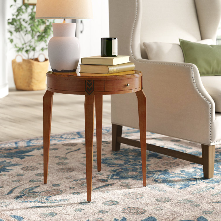 Amberwood Olive Ash Burl Round Solid Wood End Table with Storage
