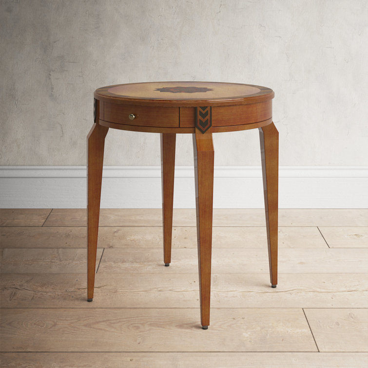 Amberwood Olive Ash Burl Round Solid Wood End Table with Storage