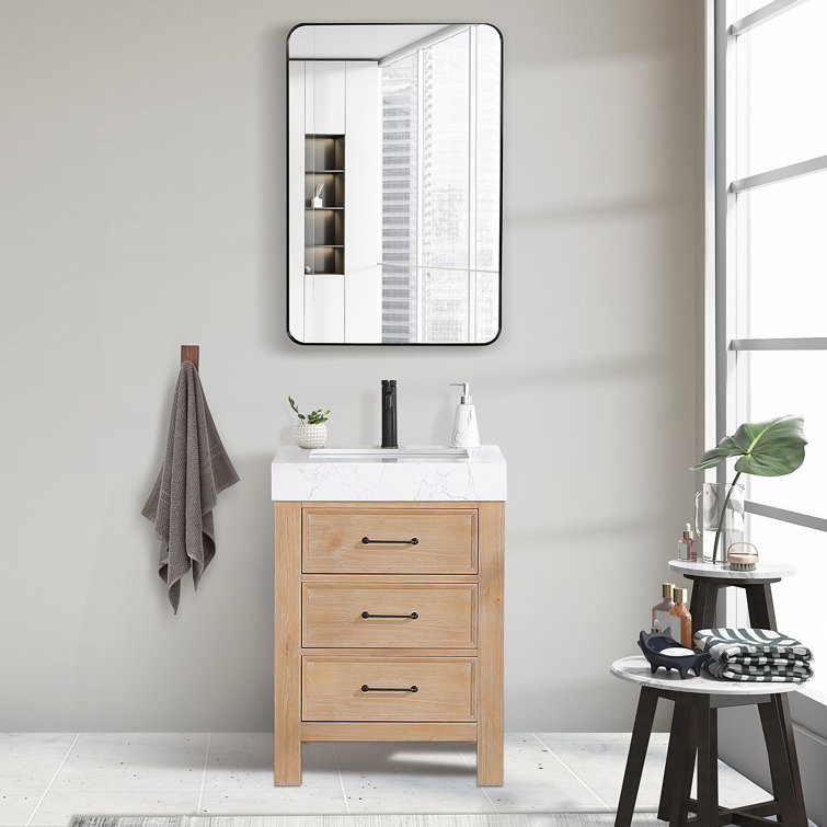 Leon 24" Fir Wood Brown Bathroom Vanity with White Composite Top