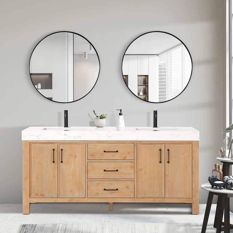 Leon 72" Fir Wood Brown Double Vanity with White Composite Top and Mirrors