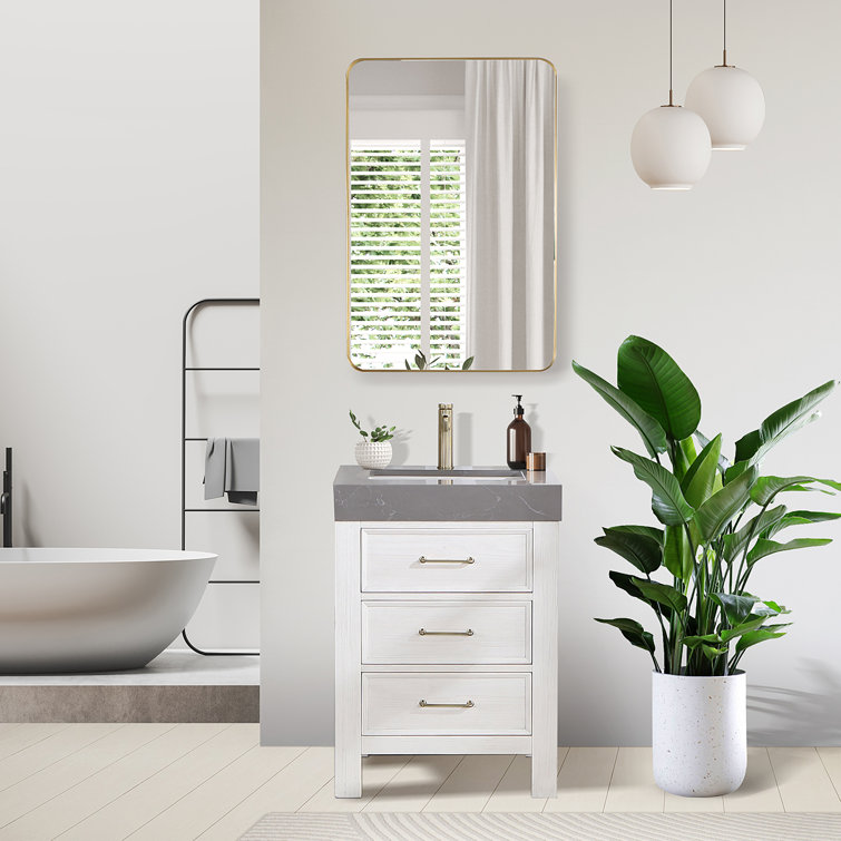 Leon 24'' Black Fir Wood Bathroom Vanity with White Marble Top