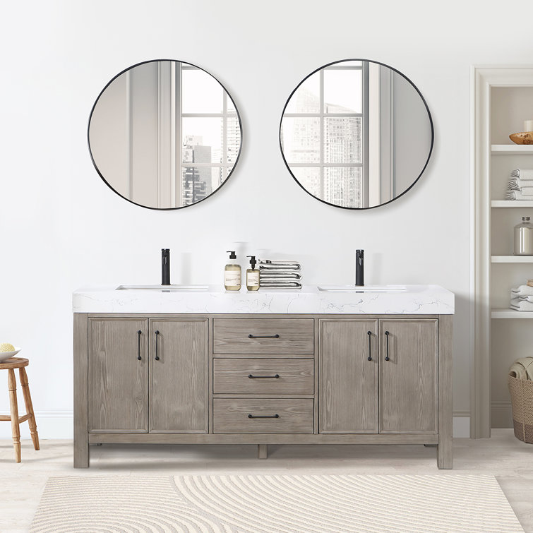 Leon 72" Fir Wood Brown Double Vanity with White Composite Top and Mirrors