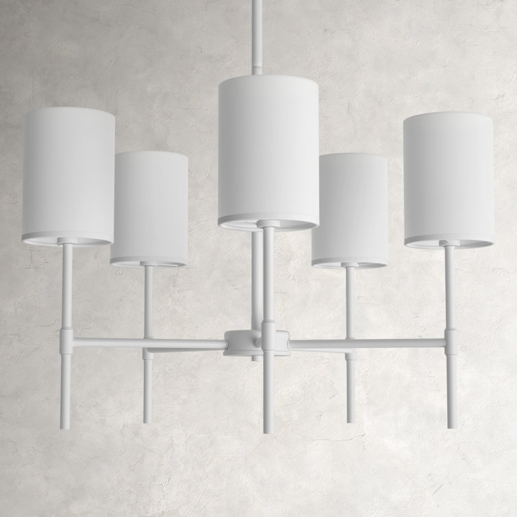 White Metal 5-Light Adjustable Chandelier with Shades