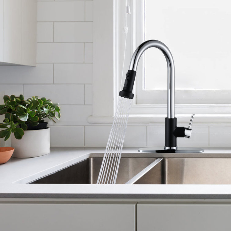 Matte Black and Chrome Stainless Steel Pull Down Kitchen Faucet
