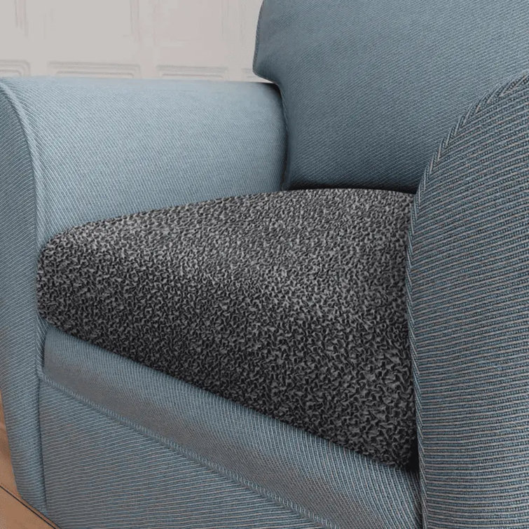 Dark Gray Stretch T-Cushion Sofa Slipcover with Elastic Closure