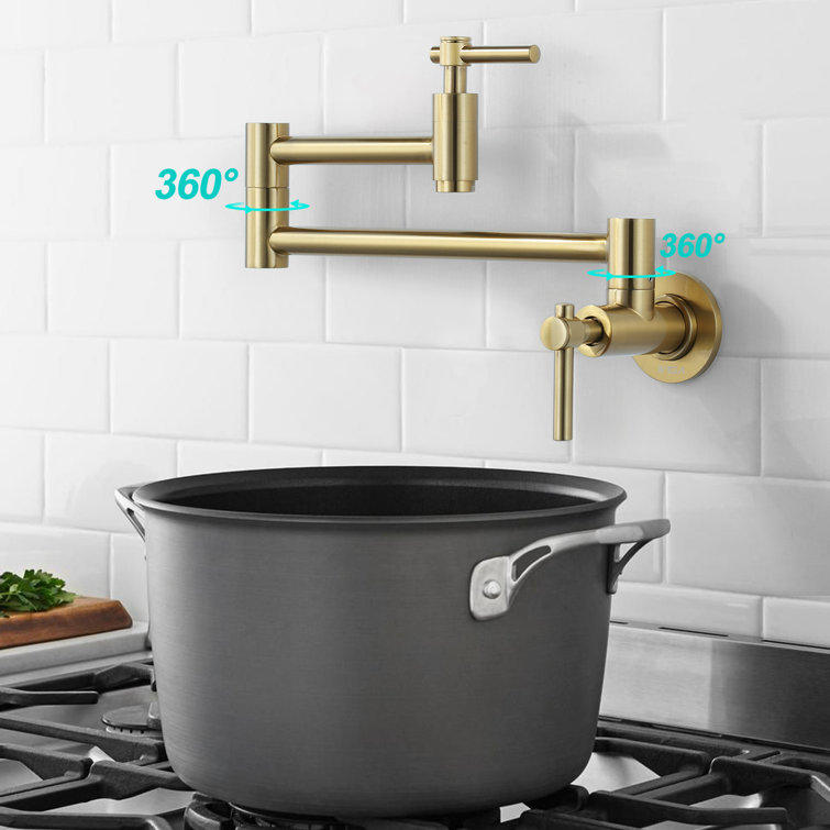 Brushed Gold Brass Wall Mounted Double Handle Pot Filler