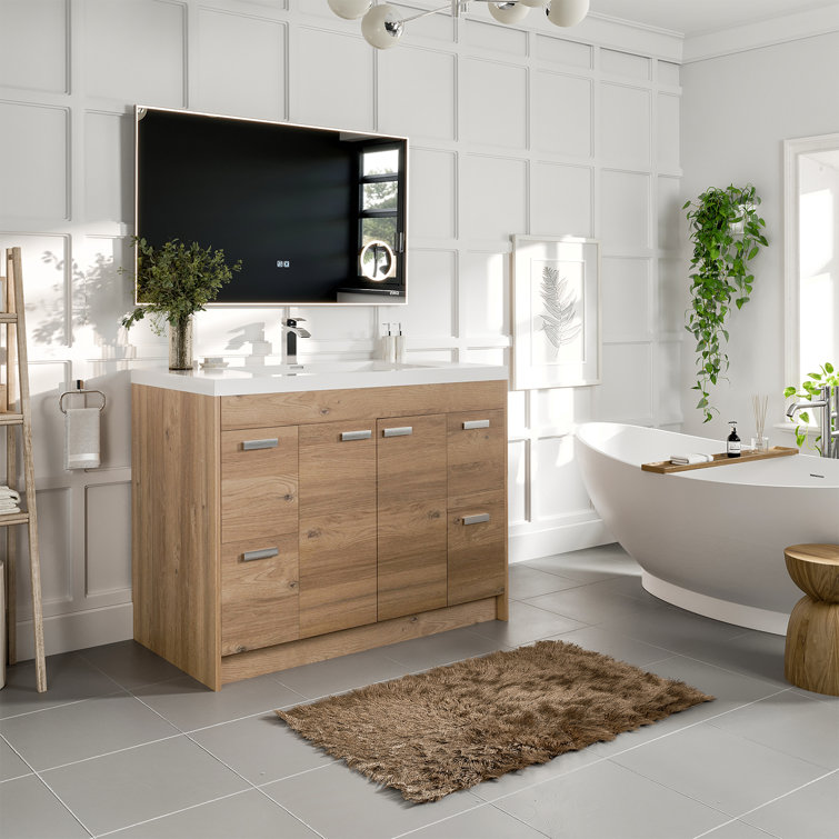 Natural Oak 42'' Single Bathroom Vanity with White Acrylic Top