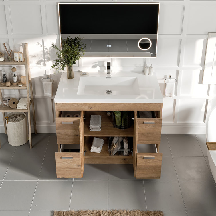 Natural Oak 42'' Single Bathroom Vanity with White Acrylic Top