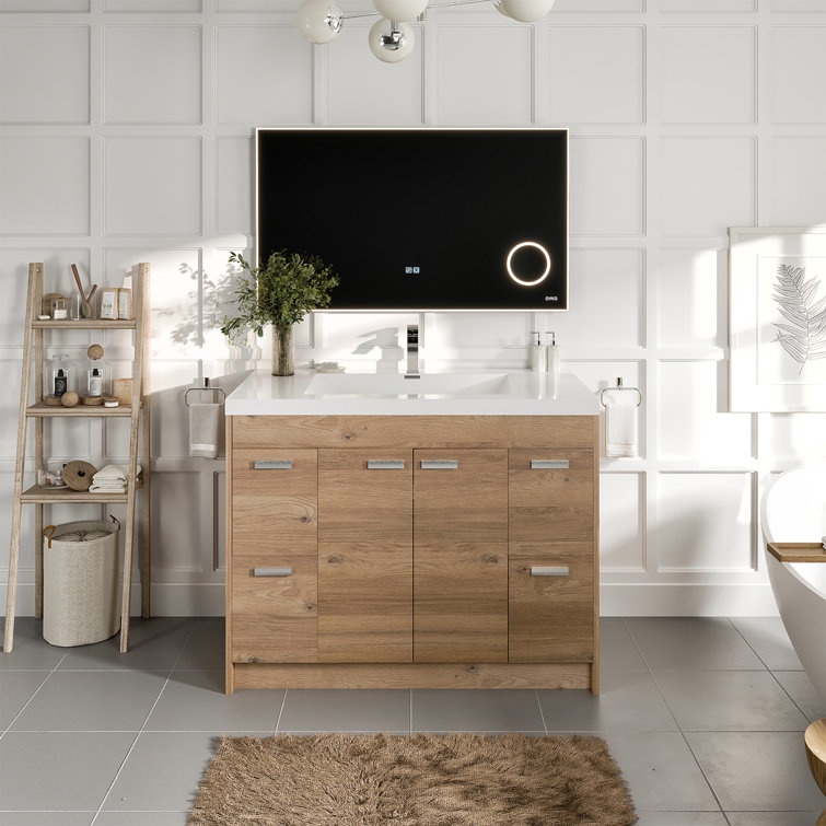 Natural Oak 42'' Single Bathroom Vanity with White Acrylic Top